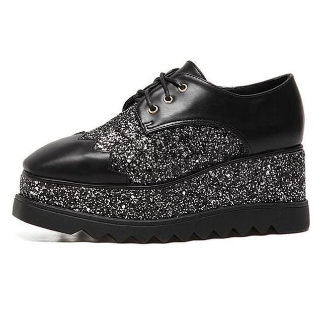 bling bling creepers thick bottom leather shoes