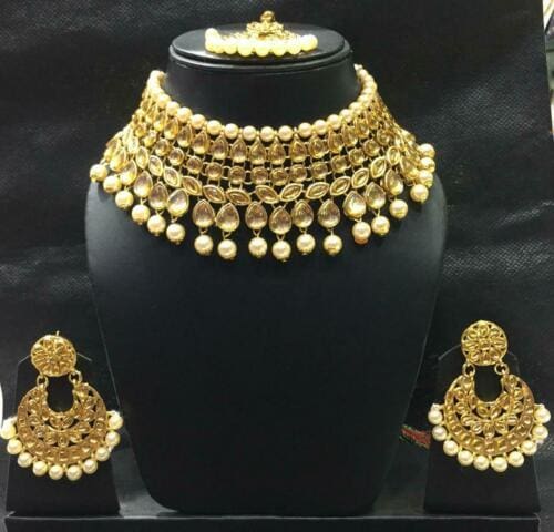 bollywood bridal fashion wedding kundan choker jewelry set gold