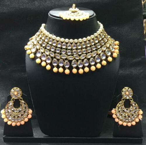 bollywood bridal fashion wedding kundan choker jewelry set white