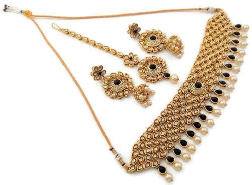 bollywood bridal jewelry choker necklace set black