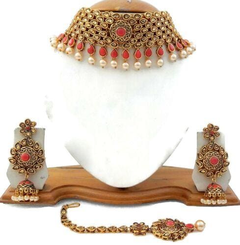 bollywood bridal jewelry choker necklace set