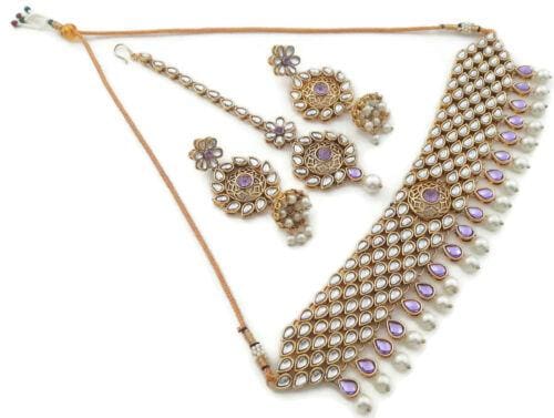 bollywood bridal jewelry choker necklace set lavender