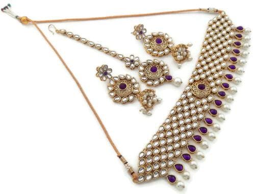 bollywood bridal jewelry choker necklace set purple
