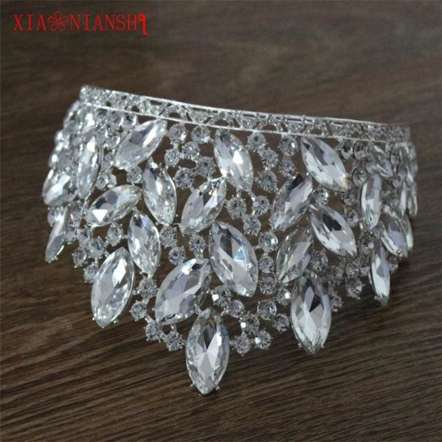 brand high-grade big crystal tiara imitation rhodium plated