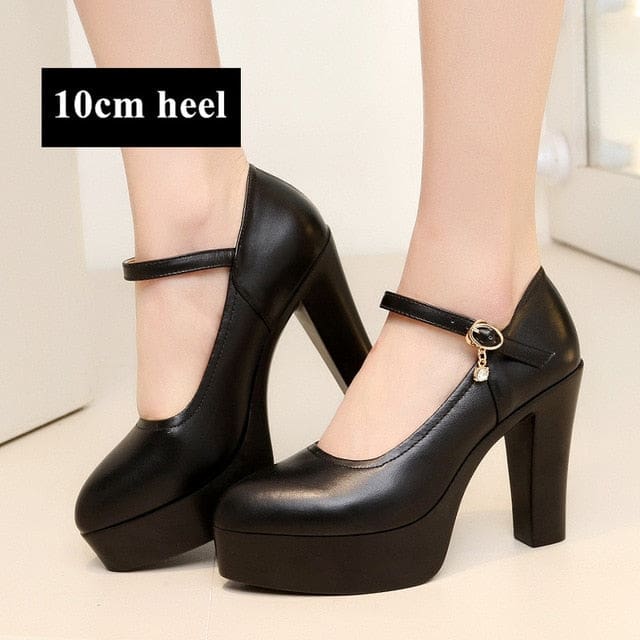 Breathable Split Brand Leather High Heels Pumps Black 10cm Heel / 6 HIGH HEELS