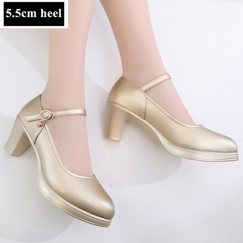 Breathable Split Brand Leather High Heels Pumps Gold 5.5cm Heel / 6 HIGH HEELS