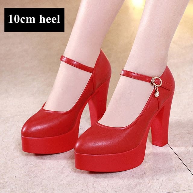 Breathable Split Brand Leather High Heels Pumps Red 10cm Heel / 6 HIGH HEELS
