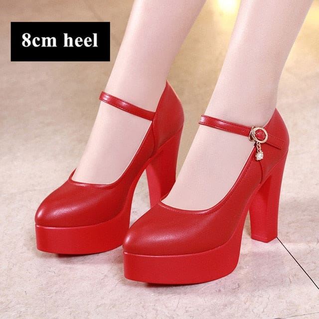 Breathable Split Brand Leather High Heels Pumps Red 8cm Heel / 6 HIGH HEELS