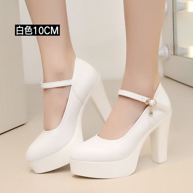 Breathable Split Brand Leather High Heels Pumps White 10cm Heel / 6 HIGH HEELS