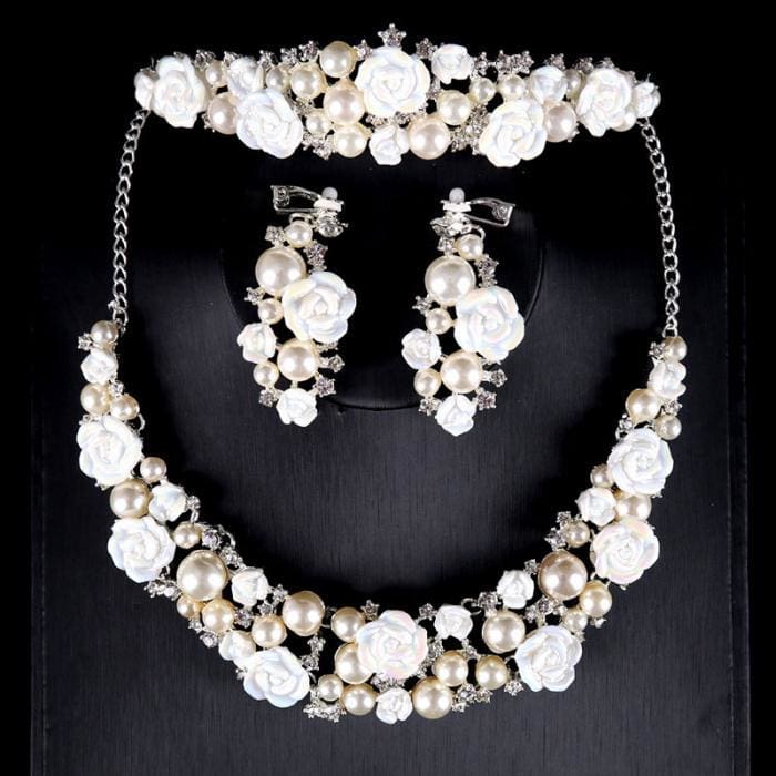 bridal crystal pearl romantic flower rhinestone wedding jewelry set