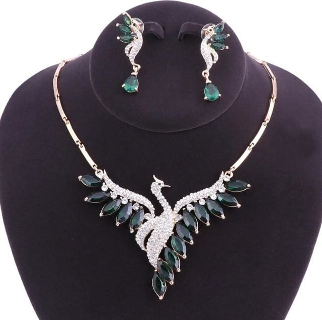 bridal jewelry sets peacock necklace earrings set green gold