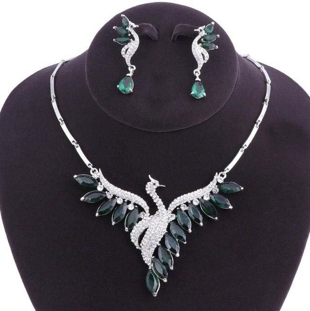 bridal jewelry sets peacock necklace earrings set green silver