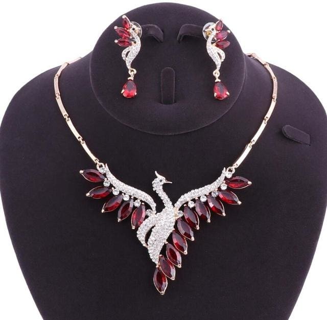bridal jewelry sets peacock necklace earrings set red gold
