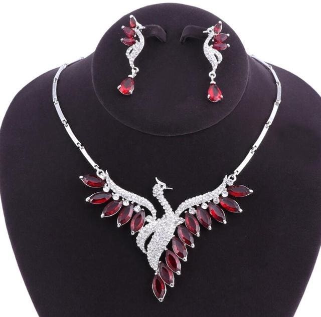 bridal jewelry sets peacock necklace earrings set red silver
