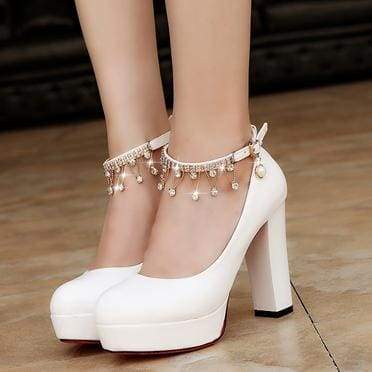bridal shoes super high heels string bead ankle strap
