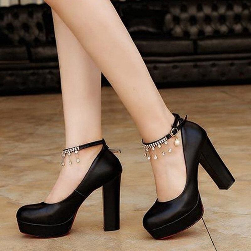 bridal shoes super high heels string bead ankle strap