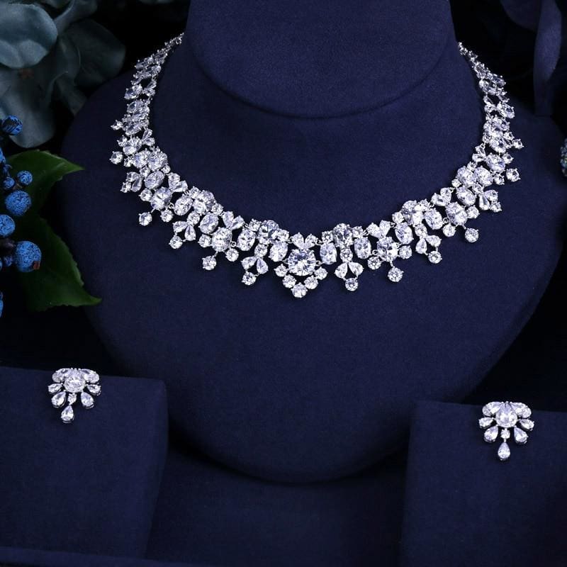 brilliant crystal zircon earrings and necklace bridal jewelry set
