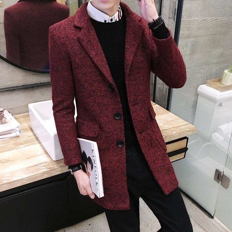 business casual lapel men slim trench coat