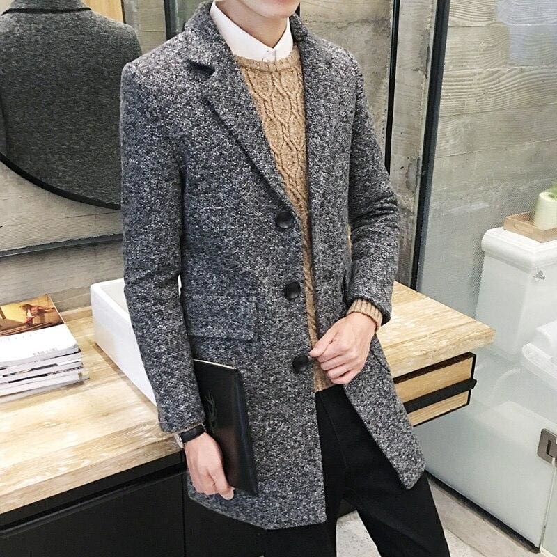 business casual lapel men slim trench coat