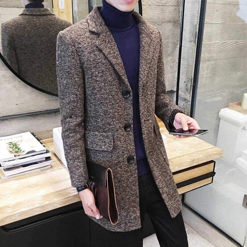 business casual lapel men slim trench coat