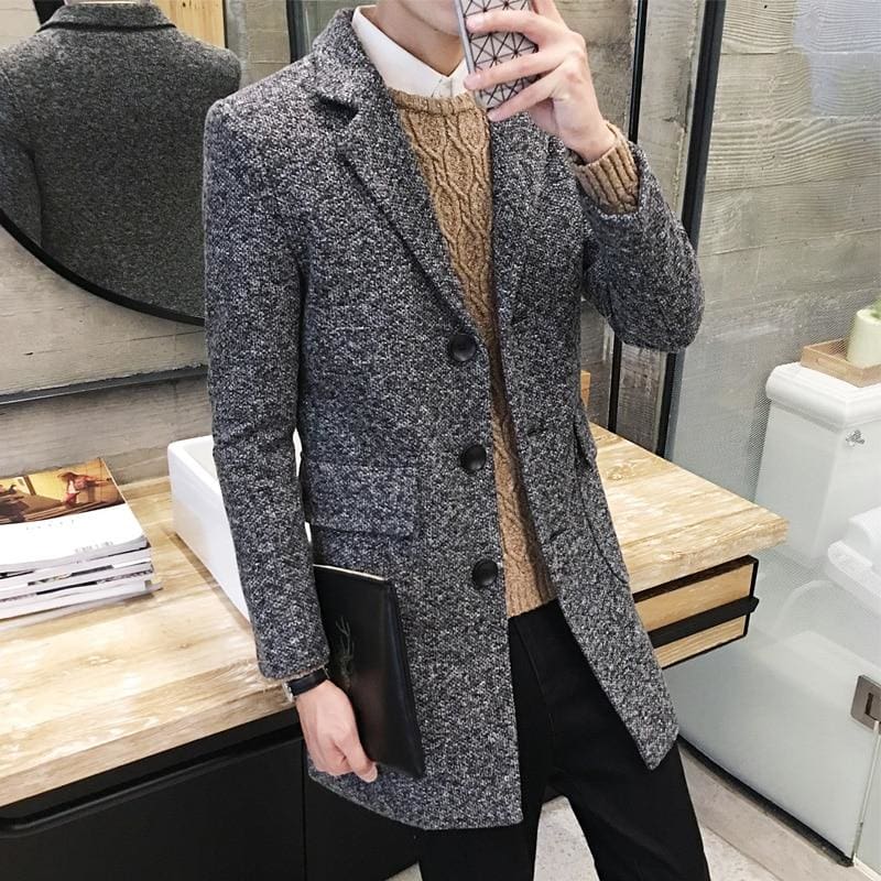 business casual lapel men slim trench coat