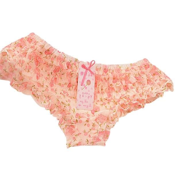 butt lifter briefs lovely dot female underwear pink flower / one size