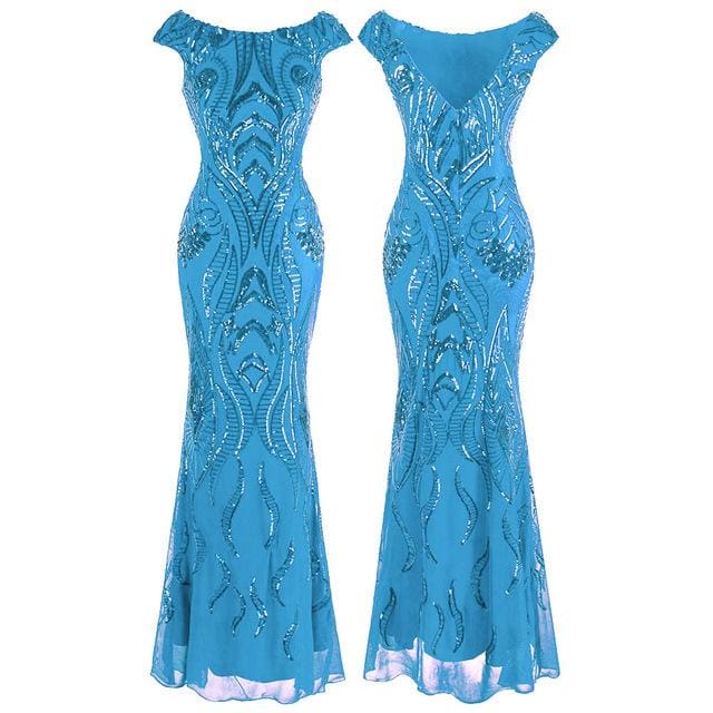 cap sleeve bateau v back vintage sequin mermaid long dress