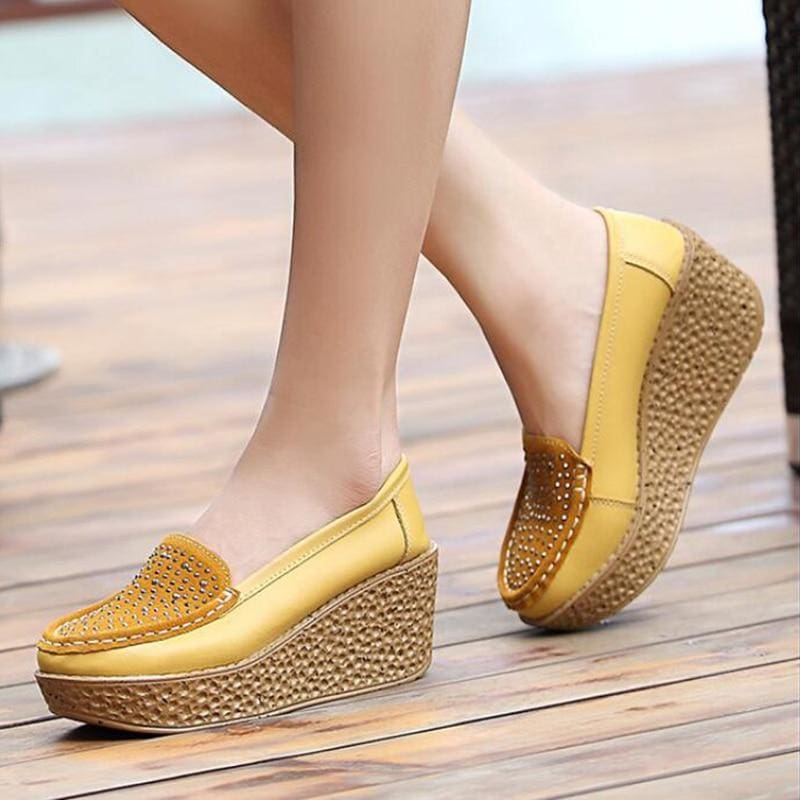 casual genuine leather leisure platform breathable shoes
