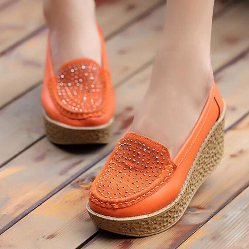casual genuine leather leisure platform breathable shoes
