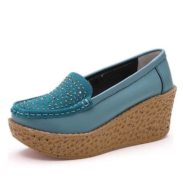casual genuine leather leisure platform breathable shoes