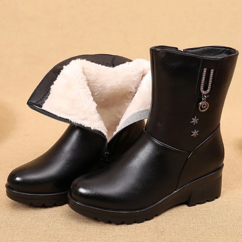 Casual Round Toe Zipper Mid Calf Plush Warm Women Shoes 861 / 8.5 WOMEN BOOTS
