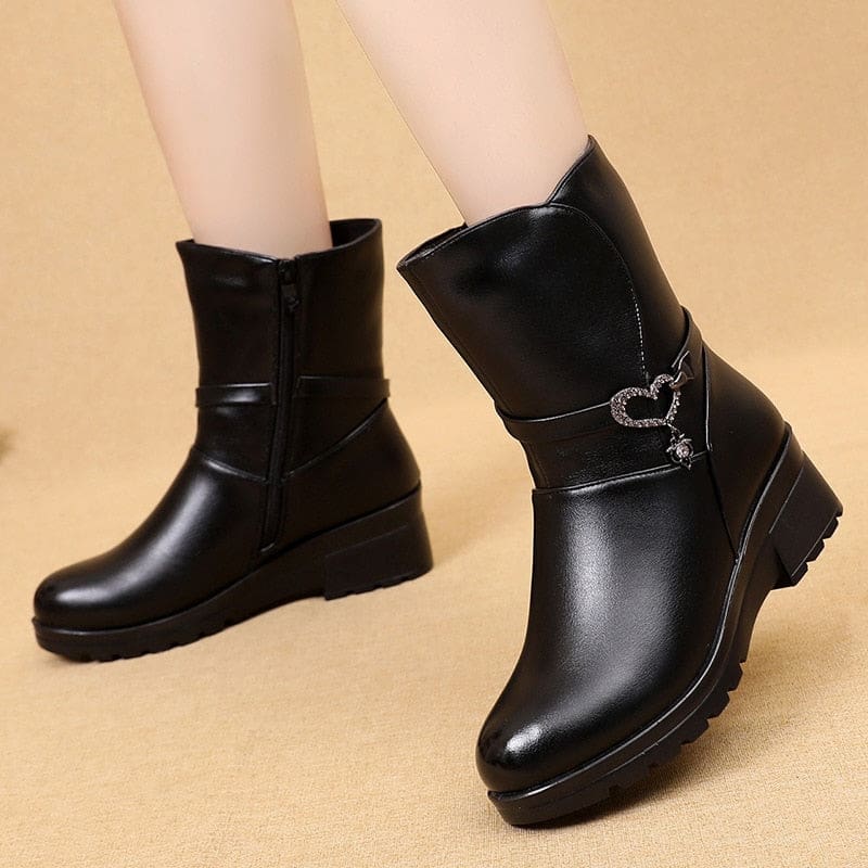 Casual Round Toe Zipper Mid Calf Plush Warm Women Shoes WOMEN BOOTS