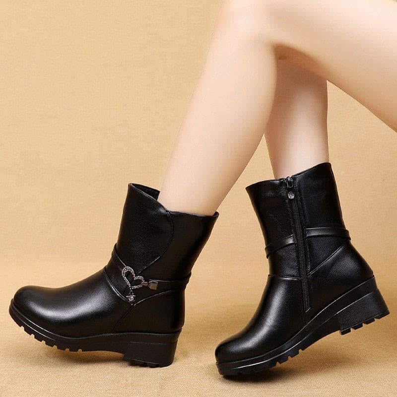 Casual Round Toe Zipper Mid Calf Plush Warm Women Shoes WOMEN BOOTS