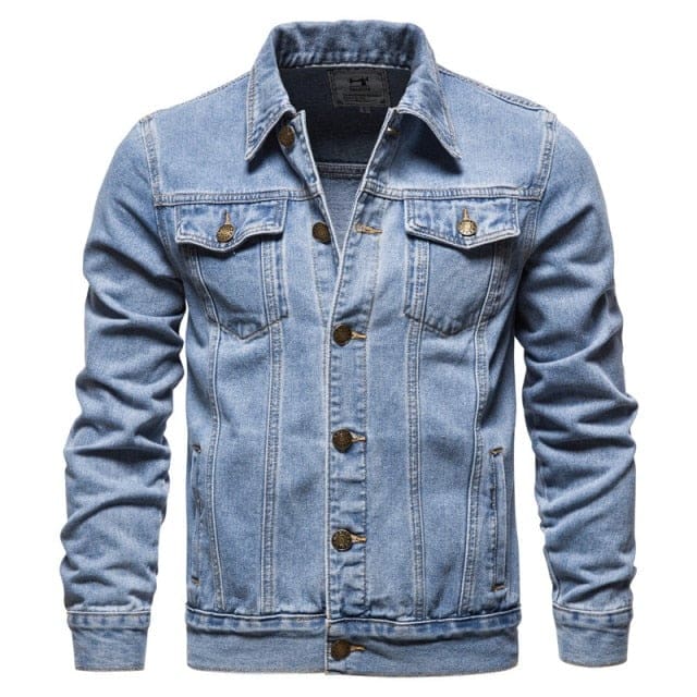 casual solid color lapel single breasted slim fit denim jacket