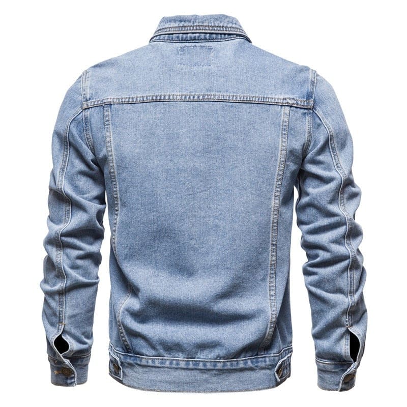 casual solid color lapel single breasted slim fit denim jacket