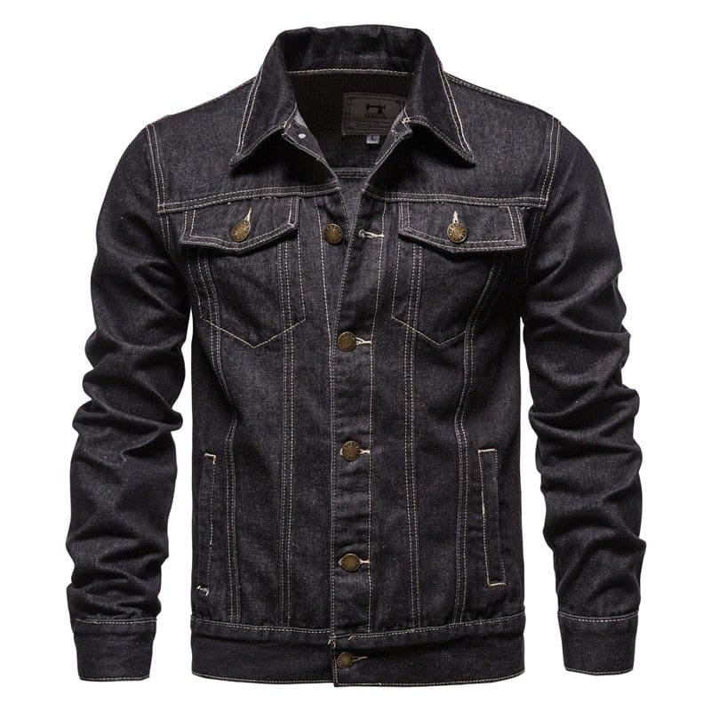 casual solid color lapel single breasted slim fit denim jacket