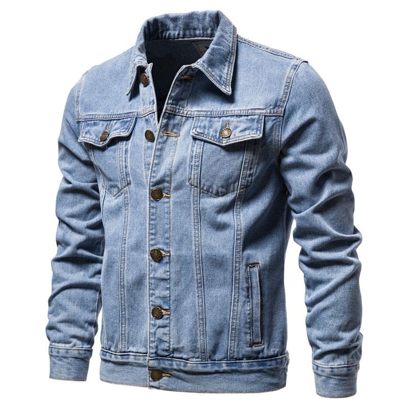 casual solid color lapel single breasted slim fit denim jacket