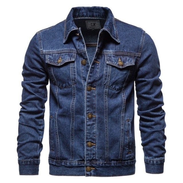 casual solid color lapel single breasted slim fit denim jacket