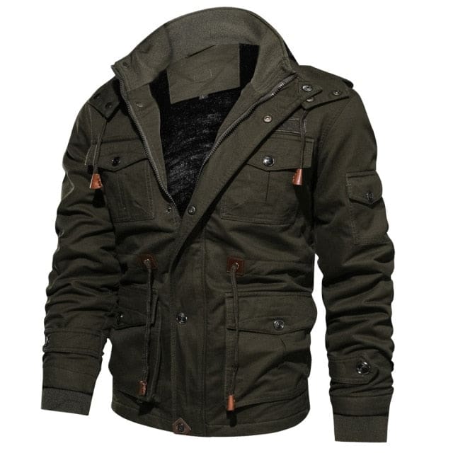 casual thick thermal fleece hooded winter military jacket