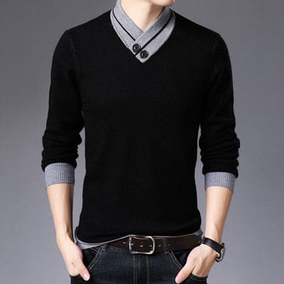 Casual Turtleneck Double Collar Slim Fit Men Sweater Black / L (Asian Size) JACKETS