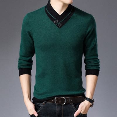 Casual Turtleneck Double Collar Slim Fit Men Sweater Green / 2XL (Asian Size) JACKETS