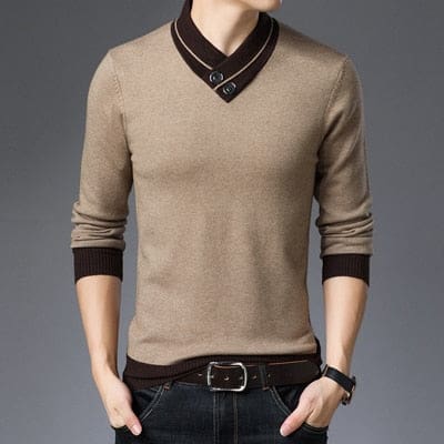 Casual Turtleneck Double Collar Slim Fit Men Sweater Khaki / L (Asian Size) JACKETS