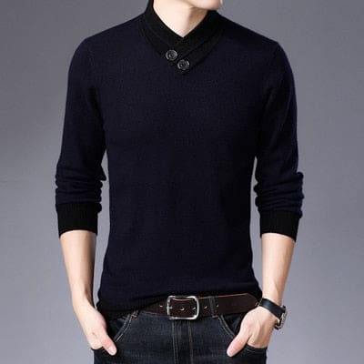 Casual Turtleneck Double Collar Slim Fit Men Sweater Navy Blue / XL (Asian Size) JACKETS