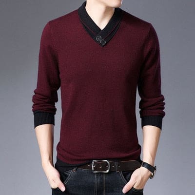 Casual Turtleneck Double Collar Slim Fit Men Sweater Red / XL (Asian Size) JACKETS