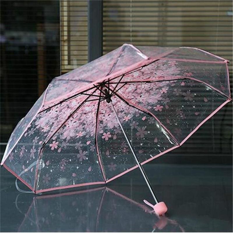 cherry blossom transparent pvc rainy women umbrella