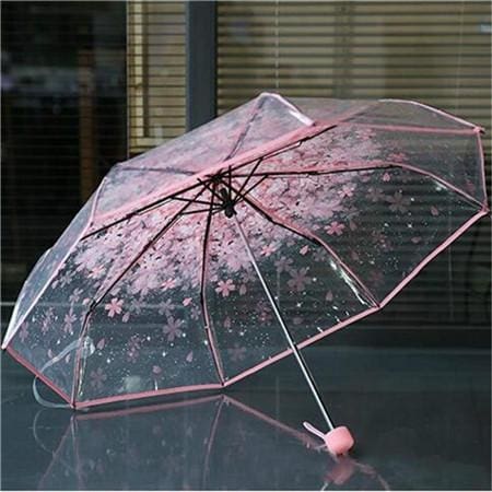 cherry blossom transparent pvc rainy women umbrella pink