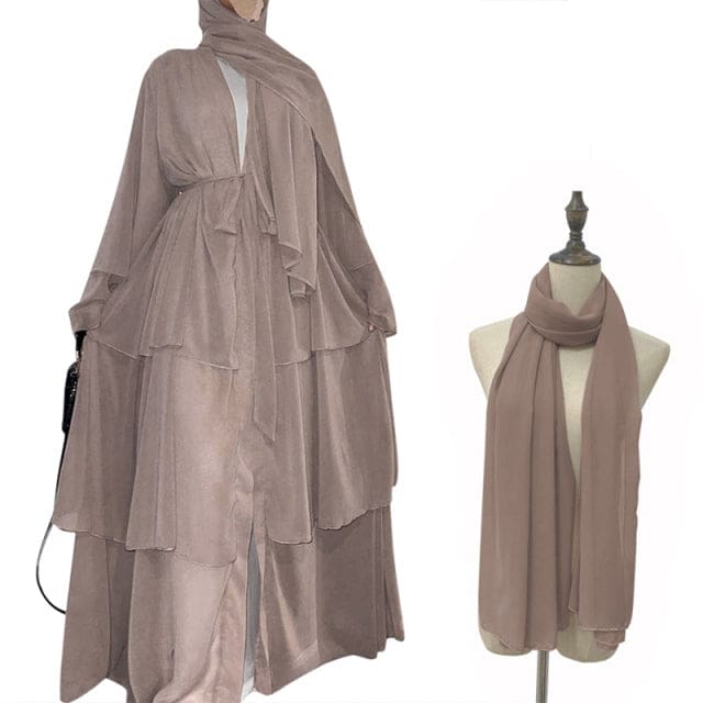 Chiffon Open Abaya Dubai Kaftan Women Dresses Nude With Hijab / XXL HIJAB & BURKA