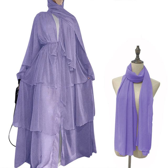 Chiffon Open Abaya Dubai Kaftan Women Dresses Purple With Hijab / XXL HIJAB & BURKA