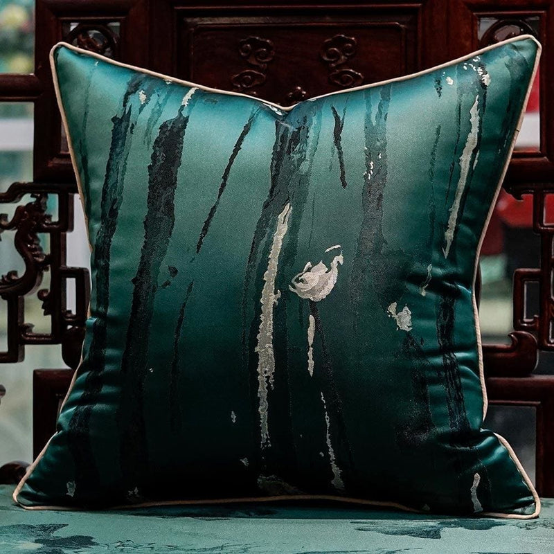 chinese style dark green  embroidery lotus flower leaf cushion
