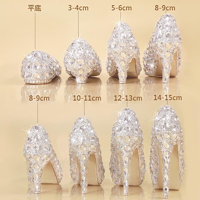 cinderella crystal glittering round toe bridal shoes
